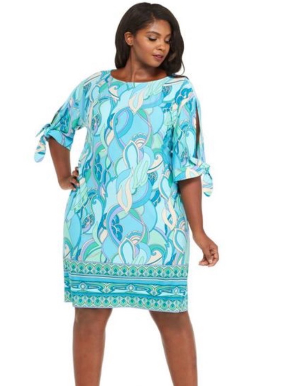 London Times Blue Printed Dress 2X